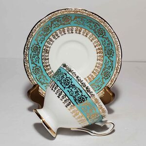 Salisbury Teacup and Saucer Blue Gold Vintage